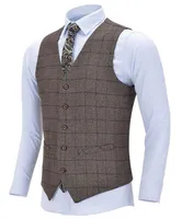 Kamizelki męskie Tweed Mens Business Vest Boutique Slim Fit Single-Breasted Cotton Suit Wool Plaid Brązowy kamizelka do ślubu Groomsmen1