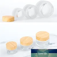 1PC de vidro fosco Jar Skin Care Eye Creme Jars Pot recarregáveis ​​garrafa recipiente cosmético com grão de madeira Lid 5g 10g 15g 30g 50g