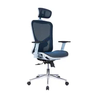 Amerikaanse voorraad Commerciële meubels Techni Mobili High Back Executive Mesh Kantoorstoel met armen, hoofdsteun en lumbale ondersteuning, blauwe A15