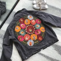 Boho ispirato sovradimensionato multi floreale in denim giacca in denim manica lunga giacca casual ricamo donne nuovo inverno cappotto T200113