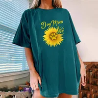 Women's T-Shirt DOG MOM Sun Flower Funny Women Tshirt Drop Shoulder Loose Summer Graphic Tees Shirt Femme Hip Hop Tops Clothes Ladies
