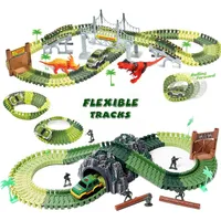 Race Track Dinosaur Toys Create a Road military Diecast Flexible Track Bend set with accessories Educational Toys for Children