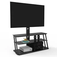 Ângulo de mobília multi-função preta e altura ajustável temperado vidro tv stand3077