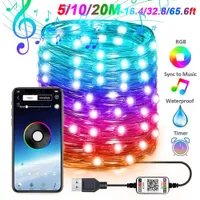 16 millions de couleurs Smart App Bluetooth Control RVB Fairy String Light 5m / 10m / 20m 50-200 LED Etanche USB Cuivre Fil feux