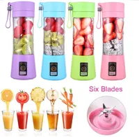 6 Blad Personlig Blender Färgglada Portabel Mini Blender USB Juicer Cup Electric Juicer Flaska Frukt Vegetabiliska verktyg Squeezers Reamers