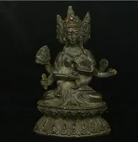 Tibetan Bronze Copper 3 Head 8 Arms Namgyalma & Ushnishavijaya Buddha Statue
