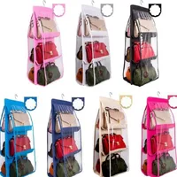 7 Colors Home 6 Pockets Handbag Purse Storage Bag Hanging Books Organizer Wardrobe Closet Hanger Double Sided Foldable Transparent CCA3366