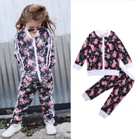 Baskı Çiçek Toddler Kızlar Kış Giysileri Set 2020 Bebek Kız Butik Çocuk Giyim Spor Suit Hip Hop Kız Eşofman Zip UPX1019