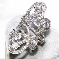Nova chegada moda banda anéis jóias 925 esterlina prata branco topázio simulado diamante pedras preciosas coração cortado anel largo para mulheres 14 J2