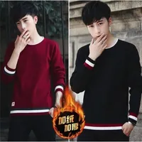새로운 남성 스웨터 새로운 한국어 에디션 플러시 긴 소매 니트 셔츠 청소년 백 세트 스웨터 라운드 칼라 탑 코트 201117