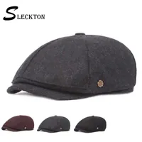 Berety Sleckton Fedora Peaked Cap Fashion Beret płaski sboy retro ośmiokątny kapelusz czarny przypadkowy męskie kapelusze daszek baker chłopiec