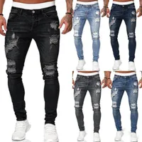 Мужские джинсы мужские растягивающие тощие разорванные спортивные штаны Уничтоженные отверстия тонкие джинсовые брюки летние осени повседневная версия