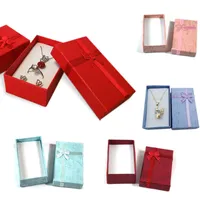 Cajas de regalo de embalaje de joyas de papel para collar Collar Pendientes Caja de anillos Rectángulo Embalaje Organizador Contenedor de almacenamiento 6 COLORES 5 * 8 * 2.8cm