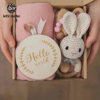 1set Baby Stuff Bath Towel Cotton Blanket Brush Products For Kids Toy Crochet Rattle Box Christmas Present