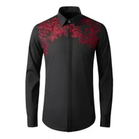 Koszulki męskie Red Pine Forest Hafdery męskie luksusowe długie rękaw chiński w stylu sukienka w stylu Slim Fit Man Shirt1