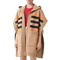 Designer Femmes Knits College Style Cardigan Capuche automne et hiver Casual Pull rayé en vrac tricoté