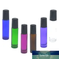 1pcs Roll-On Empty 10ml rolo Garrafa de vidro Fragrance Perfume Essential Oil colorido Bottle Cap plástico preto
