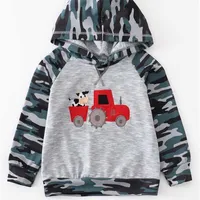 Girlymax Fall winter Baby Boys Cotton Long Sleeve Camo Cow Truck Farm Hoodie Outfits Boutique Kids Clothing 220121