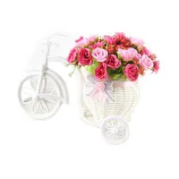 Flores decorativas grinaldas flor artificial e triciclo de rodas (cesta) com bowknot bonsai conjunto de decoração de casa adereços para sala de estar / escritório