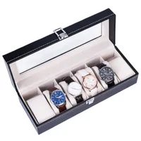 US Gratis frakt 6 Lådor Smycken Box Klockor Box Pu Watch Showcase Display Box