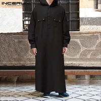 Incerun Fashion Muslim Islámica Kaftan con capucha sólida Rata de manga larga Abaya Abaya Arabia Saudita Medio Oriente Men Clothing Jubba Thobe 5XL12865