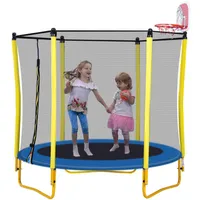 5.5FT Trampolines for Kids 65inch Outdoor & Indoor Mini Toddler Trampoline with Enclosure, Basketball Hoop and Ball Included a54 a25