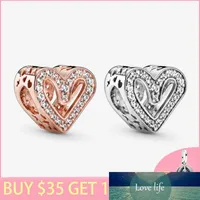 New 100% S925 Sterling Silver Beads Sparkling Freehand Heart Charm Fit Original Pan&#039;s Bracelets Women DIY Jewelry