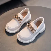 Kids Girls Casual Sneakers Black Leather Shoes Spring Autumn Loafers Toddler Boys Chain Slip on Shoes White Boat Shoe For Children