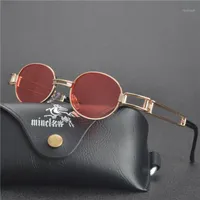 Sonnenbrille MINCL / Vintage Designer Mode oval Rahmen UV-Schutz Runde Dampf Punk Metall mit Box FML1