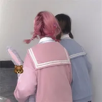 QWEEK Kawaii Zip Up Hoodie Sailor Collar Sweatshirt Japan Style Long Sleeve Cute Tops for Teens JK Pink Navy Soft Girl Kpop 220207