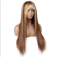 Meetu Highlight Ombre Färg Transparent 13 * 1 Frontal Human Hair Wigs Lace Front Wig Body Wave Straight Brasilian för kvinnor Alla åldrar 8-26inch