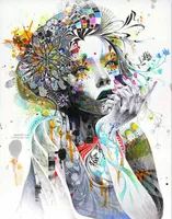Trippy psychedelic abstract meisje schilderijen kunstfilm print zijden poster thuis muur decor 60x90 cm