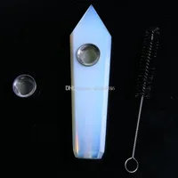 Cristaux claires opal cristal naturel quartz tuyau de tabac portable tuyaux portables de la main en métal trous de carbone