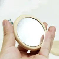 Mini Makeup Mirror Round Wooden Hand Mirrors Pure Colour Pocket Looking Glass Woman Cosmetic Decorative 1 5ys G2