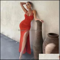 Casual Dresses Womens Clothing Apparel Fanan Fashion Red Spaghetti Strap Cut Out Sexy Split Long Dress Women Club Party Backless Maxi Vestid