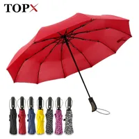 Topx 새로운 큰 강한 패션 windproof 우산 남자 부드러운 3 배 컴팩트 완전 자동 비가 고품질 pongee 우산 여성 Y200324