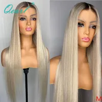 Lace Wigs Light Platinum Blonde Human Hair Wig 13x6 Ombre Front 60# Straight Remy For Women Glueless Long Part 150% Qearl