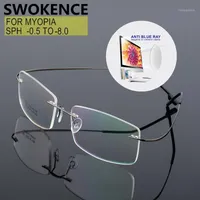 النظارات الشمسية swokence مضادة للأشعة الأزرق rimless نظارات قصر النظر وصفة طبية -0.5 إلى -8.0 الرجال نساء مرنة إطار سبيكة الأسطوانة f1001