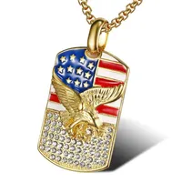 Кулон Ожерелья Хип-хоп Стразы Промошенные Bling Cleiged Out Сплошная нержавеющая сталь Eagle Hawk Американский флаг Squre для мужчин Ювелирные Изделия1