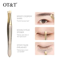OT&T Bevel Hirakuchi Eyebrow Tweezer Hair Beauty Slanted Puller Stainless Steel Eye Brow Clips Hair Removal Makeup Tool 0295
