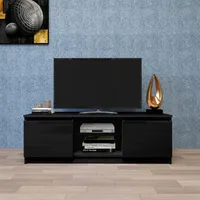 米国ストック家の家具テレビのキャビネット全体、LEDライト付きブラックテレビスタンドA48 A12