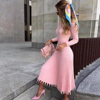 Sıcak Satış Moda Seksi Parti Rahat Iş Örme Elbiseler Moda Yüksek Kalite Lüks Tasarımcı Uzun Kollu Franch Stil Elbiseler Kadınlar Için