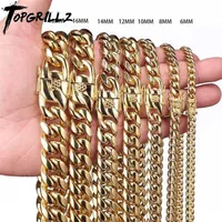 TOPGRILLZ Stainless Steel Gold Color Cuban Chain Faucet button Hip Hop Fashion Jewelry For Gift 6MM 10MM 12MM 14MM 16MM 18MM 220209