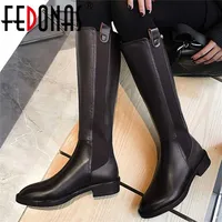 FEDONAS Genuine Leather High Boots Women Winter Warm Back Zipper Party Basic Shoes Woman Riding Boots Round Toe Knee High Boots 220118