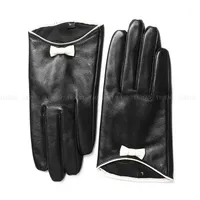 Cinco dedos guantes yy5392 mujeres clásicas otoño invierno cuero genuino corto famale blanco bowknot negro patchwork delgado eldiven guantes mujer