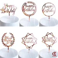 Cake Tools Happy Birthday Cakes Topper Rose Gold Heart Birthdays Acrylic For Kids Party Cakes Decorations Baby Shower Bakvormen
