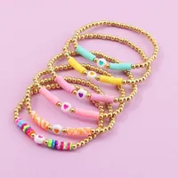 Charme Armbänder Gold Farbe Elastische Perlen Armband Für Frauen Mode Bunte Lehmperlen Rainbow Femme Hand Schmuck Geschenk