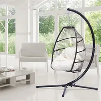 Outdoor patio rieten opvouwbare opknoping stoel rotan swing hangmat eierstoel met C-type beugel met kussen en kussens Amerikaanse stock A01 A18