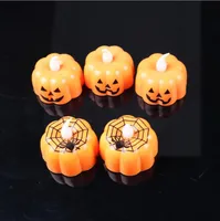 Festive Part Supplies Halloween LED Pumpkin Lights Battery Operated Orange Spider Shaped Halloween Flameless Real Wax Flickering Candle