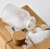 2022 Yeni 100g 200g 300g Buzlu Plastik Banyo Tuz Kavanoz Şişeleri Mantar Kapakları ve Tahta Kaşık Mutfak Baharat Çay Yaprak Depolama Şişe